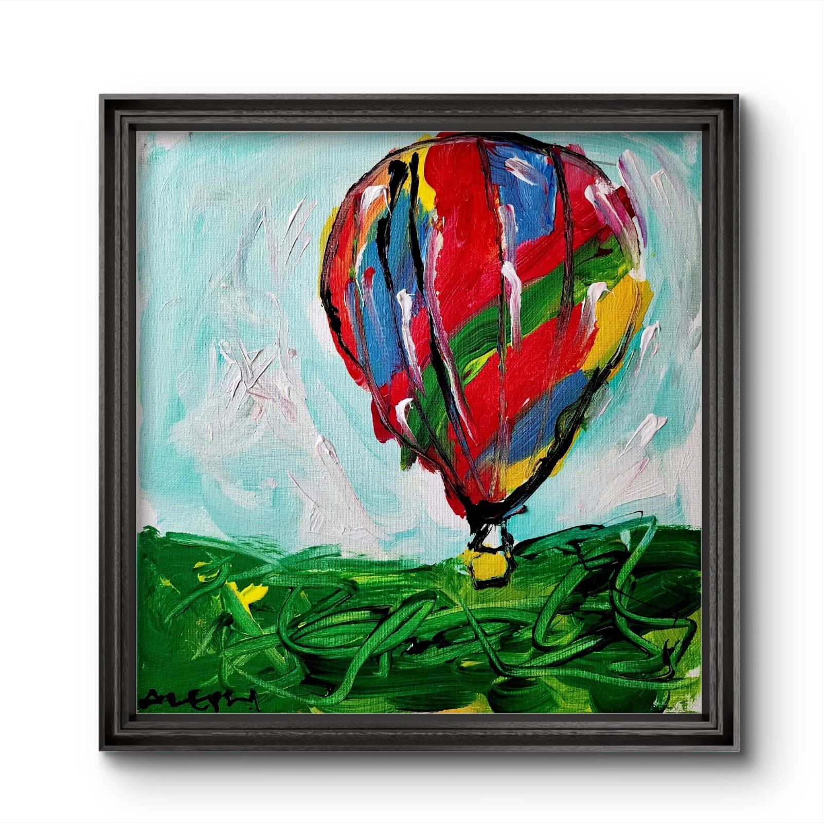 Original Abstract Balloon Painting Canvas Neo Expressionist Fine Art Decor 12x12