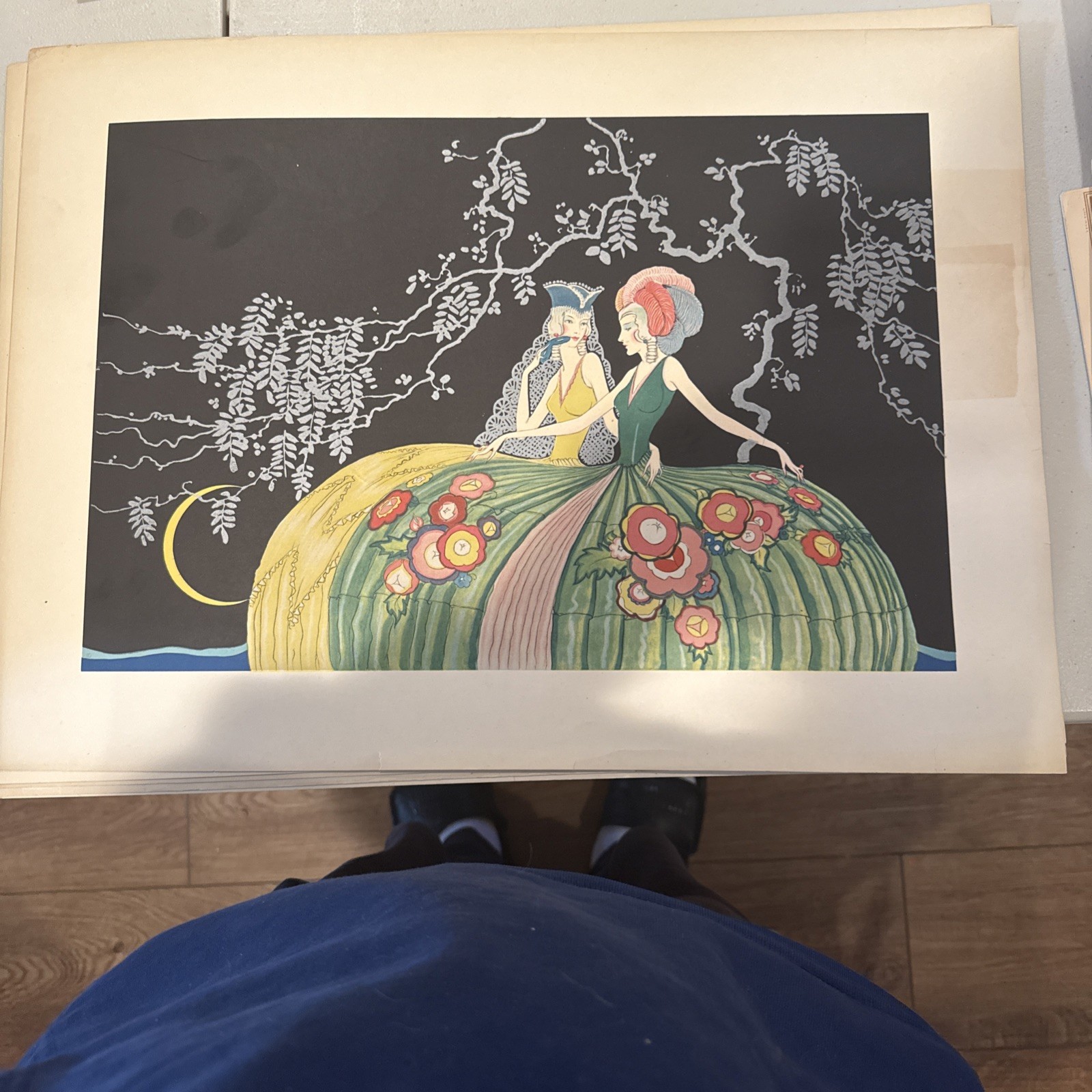 Vintage French Pochoir Print Art Deco UnFramed Vintage French Pochoir Print Art Deco UnFramed