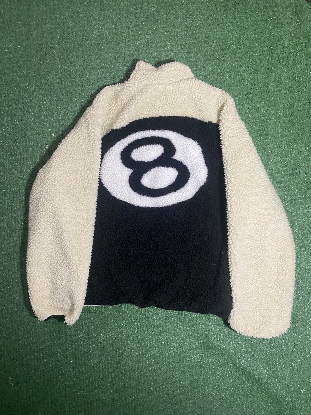 Stussy 8 Ball Reversible Sherpa Fleece Full Zip Jacket Cream Men\'s Medium