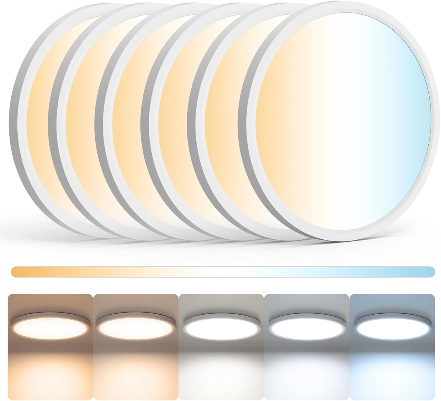 12 Inch 5CCT LED Ceiling Light Flush Mount Dimmable Fixture 2880LM White 6 Pack