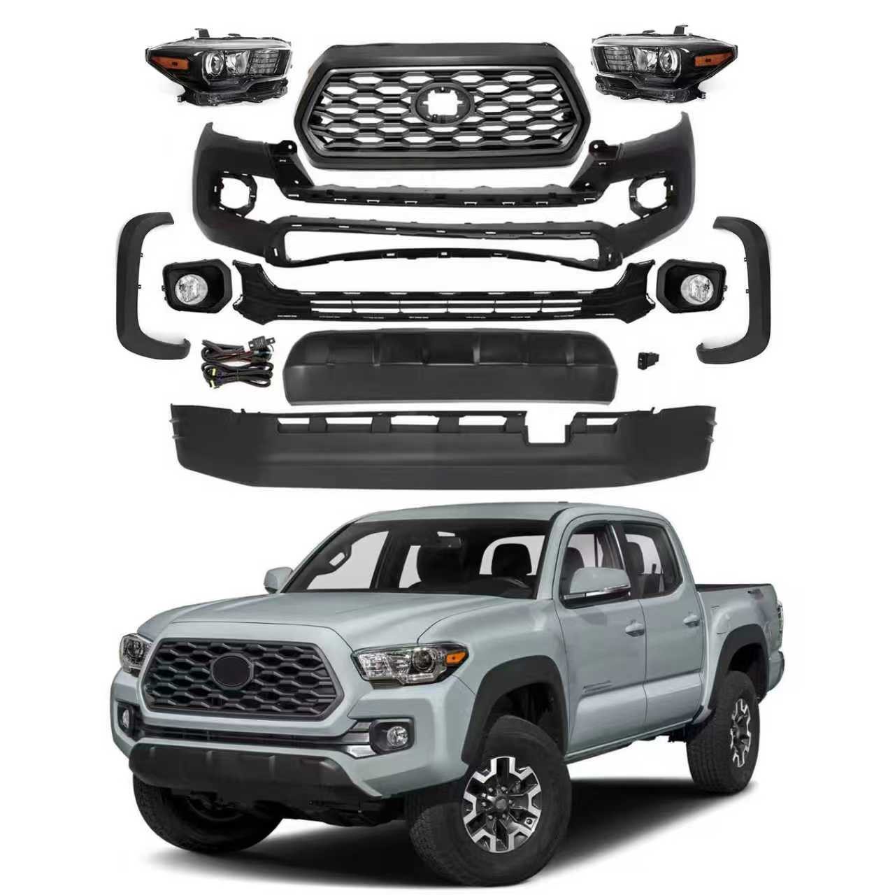 For 2016-2023 Toyota Tacoma Front Bumper Grille W/ Headlights Assembly SET