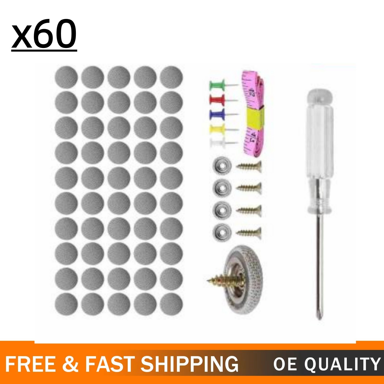 60Pcs Car Roof Liner Ceiling Kit Repair Buckle Sagging Headliner Pins Rivet Snap