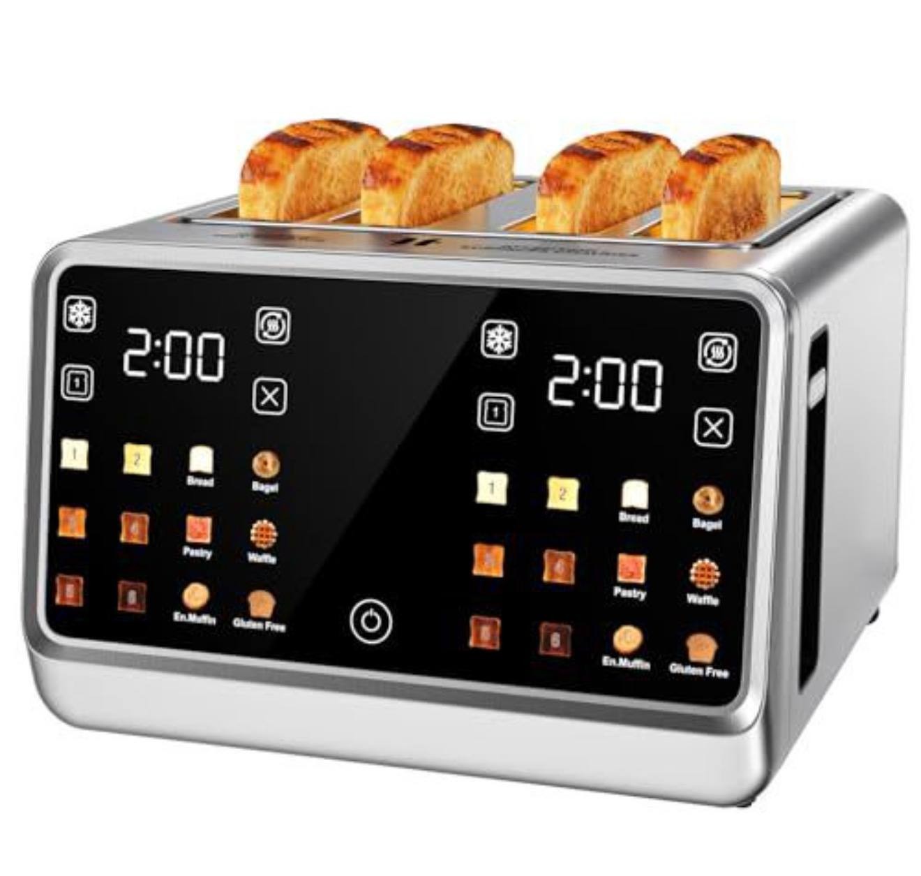 1800W Toaster 4 Slice Digital Toaster w/ TouchScreen for Bagels & Thick Bread