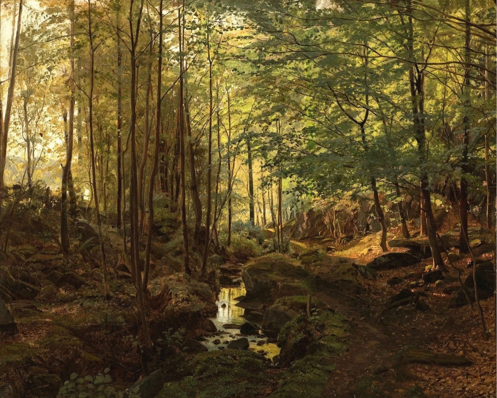 Vintage Forest Scene Landscape antique painting print