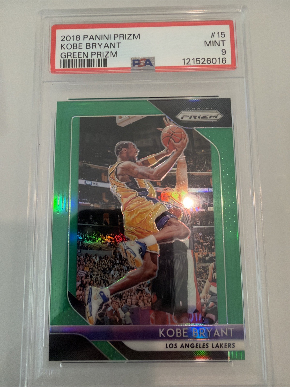 KOBE BRYANT 2018-19 PANINI PRIZM #15 GREEN Prizm LOS ANGELES LAKERS PSA 9 MINT KOBE BRYANT 2018-19 PANINI PRIZM #15 GREEN Prizm LOS ANGELES LAKERS PSA 9 MINT