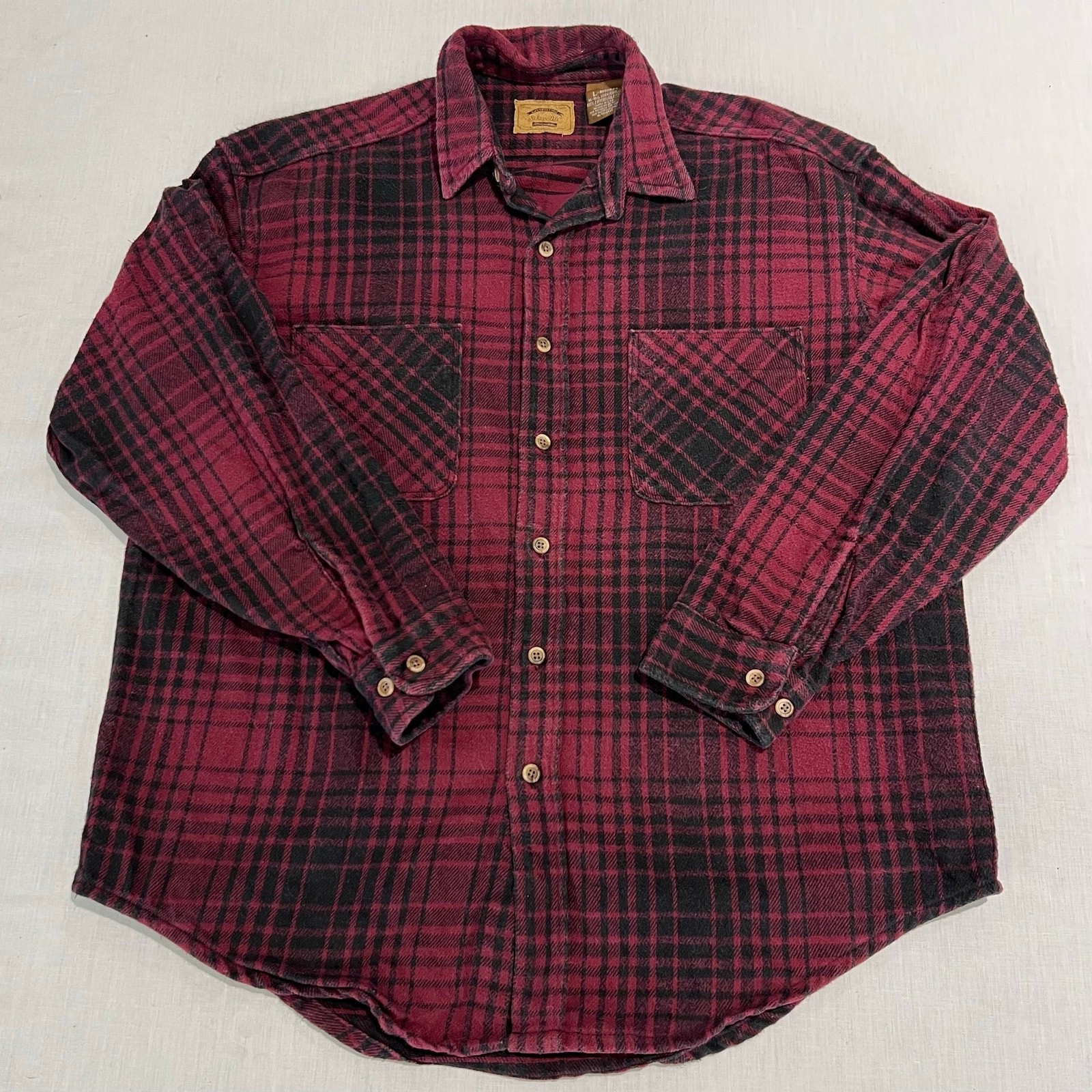 Vintage St John\'s Bay Red/Black Plaid Flannel Shirt Sz L Vintage St John\'s Bay Red/Black Plaid Flannel Shirt Sz L