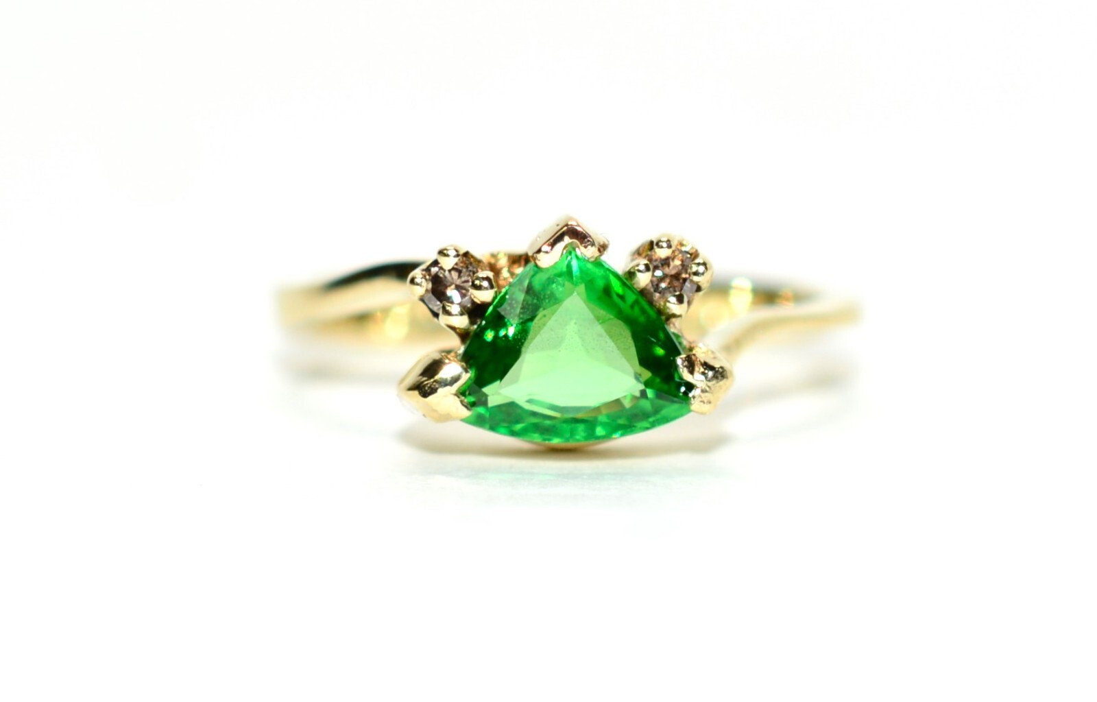 Natural Tsavorite Garnet & Diamond Ring 14K Gold .85tcw Trillion Ring Green
