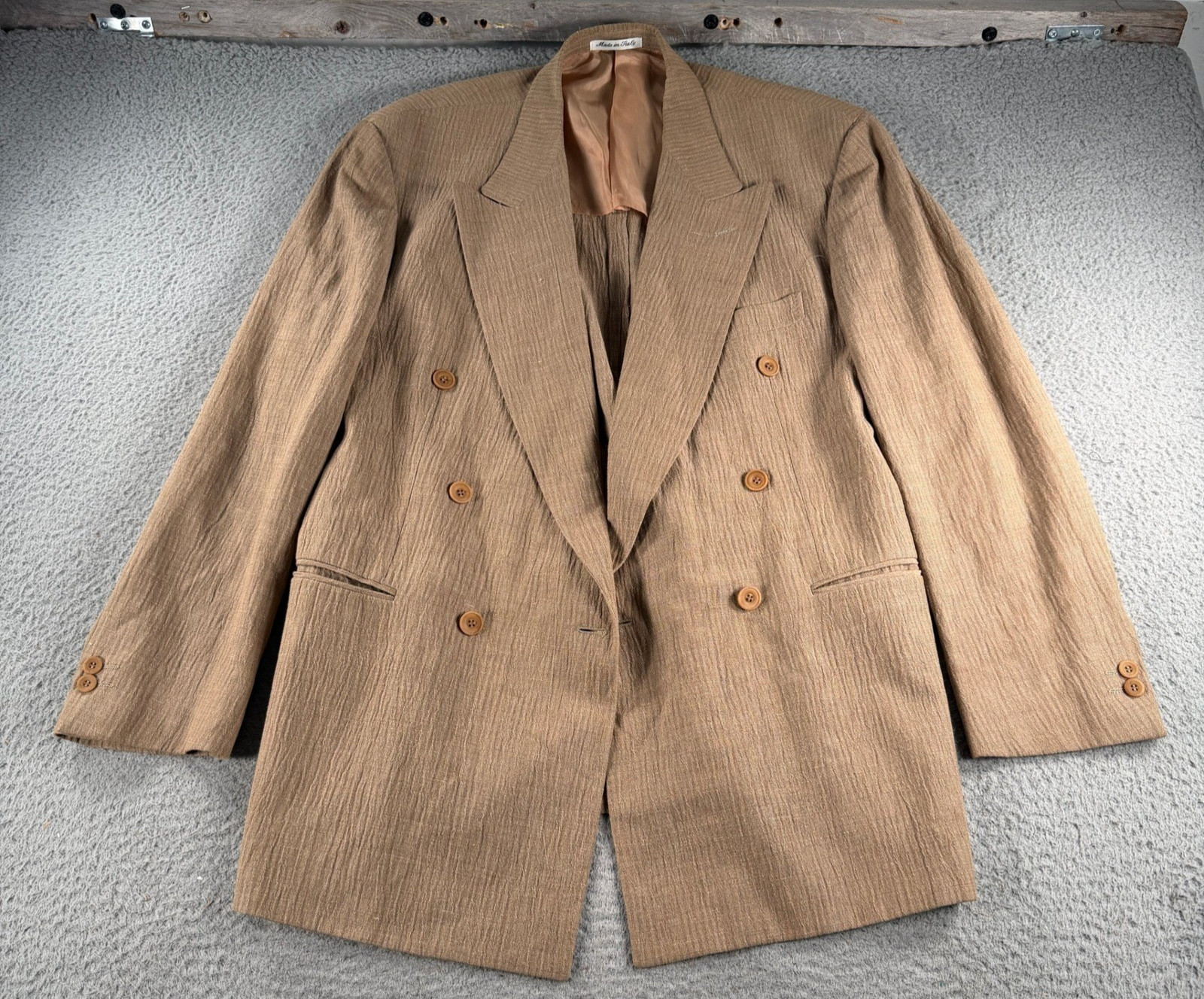 Pal Zileri Double Breasted Blazer Men 40 Brown Linen Blend Peak Lapel Italy