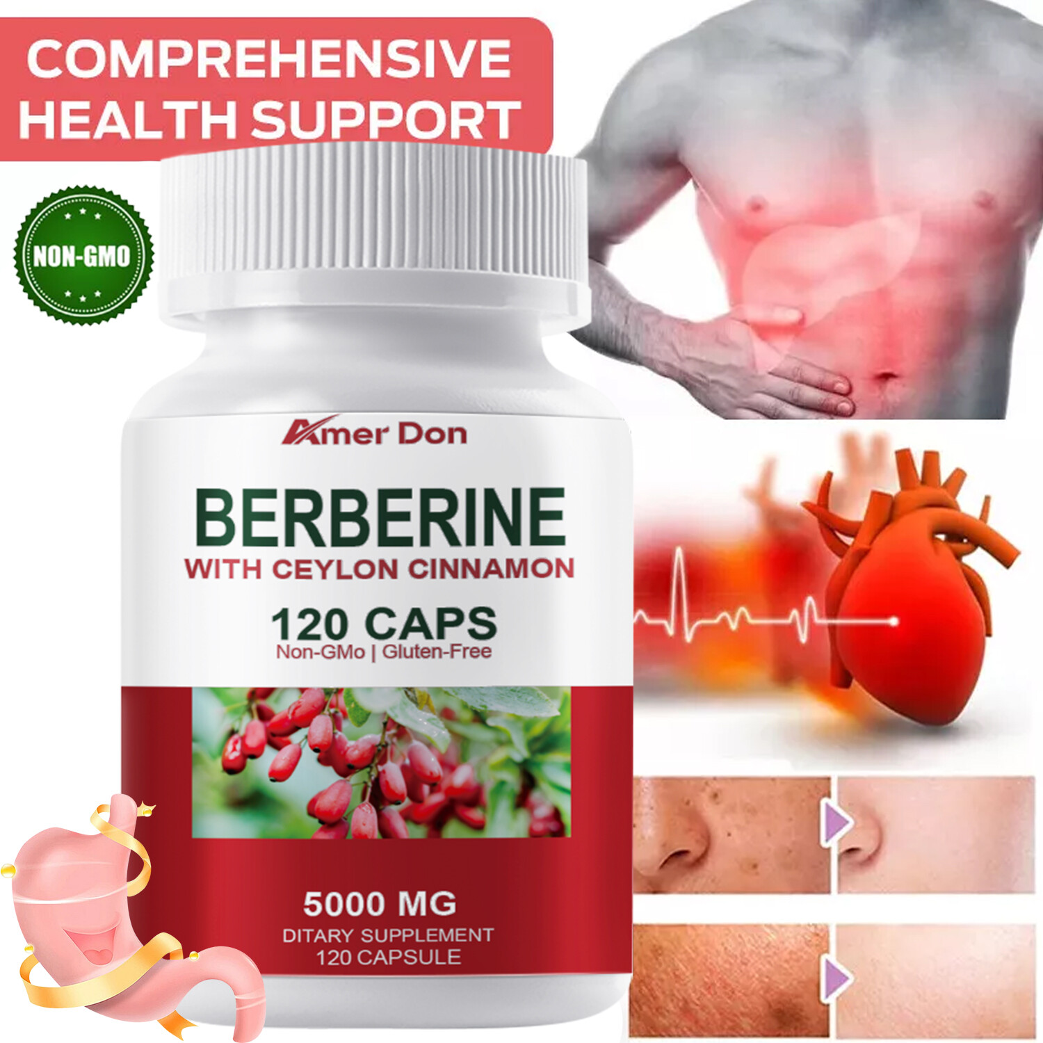 Berberine with Ceylon Cinnamon 5000mg 120 Caps Heart Health & Immune - US