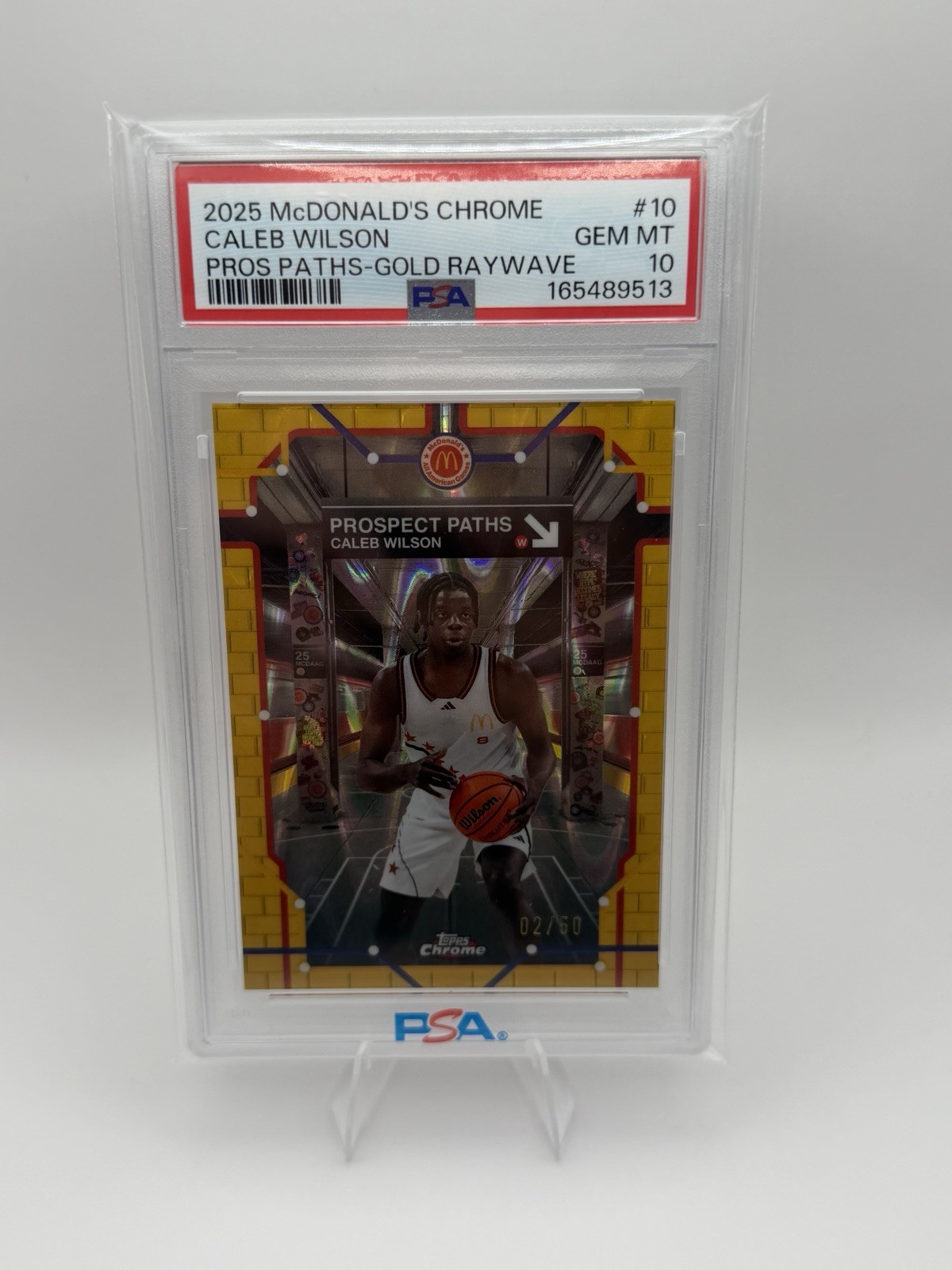 Topps 2025 McDonald's Chrome Caleb Wilson Gold RayWave /50 PSA 10
