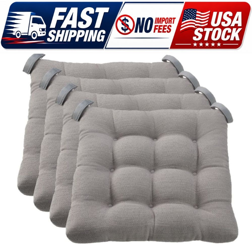 Textured Chair Seat Pad (Chair Cushion), Gray Color, 4-Piece Set, 15.5\