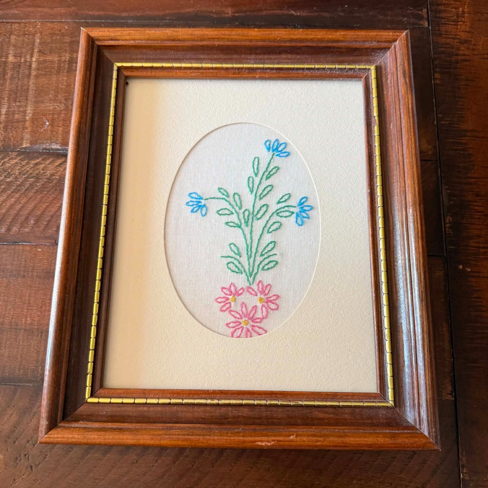 VTG Hand Embroidered Floral Bouquet in Wood Frame - Cottagecore Wall Art 8x10 VTG Hand Embroidered Floral Bouquet in Wood Frame - Cottagecore Wall Art 8x10