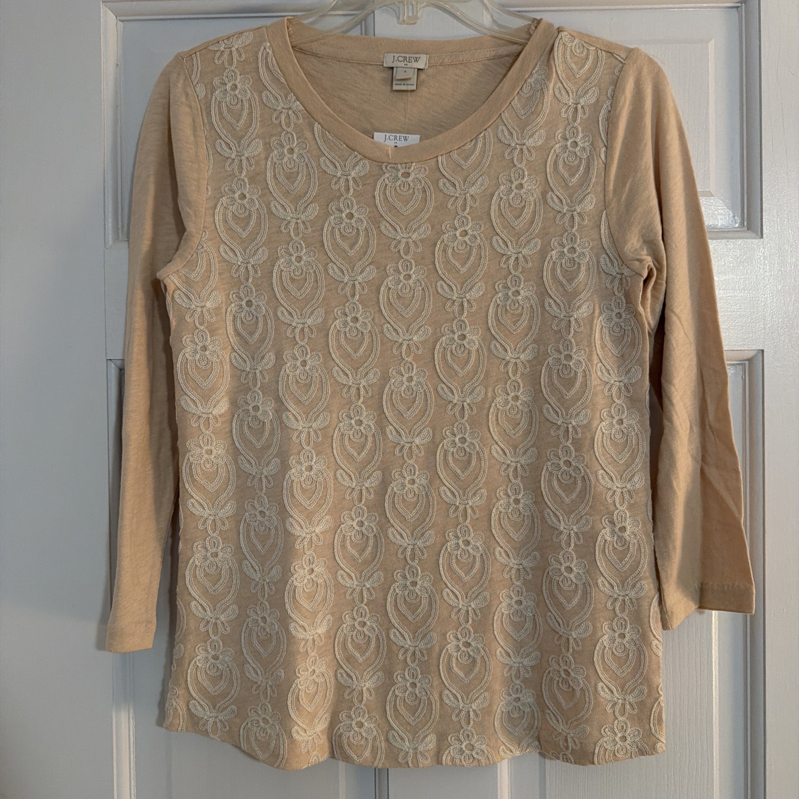 NWT J.Crew Cotton 3/4 Sleeve Beige Embroidered Blouse Women\'s S NWT J.Crew Cotton 3/4 Sleeve Beige Embroidered Blouse Women\'s S