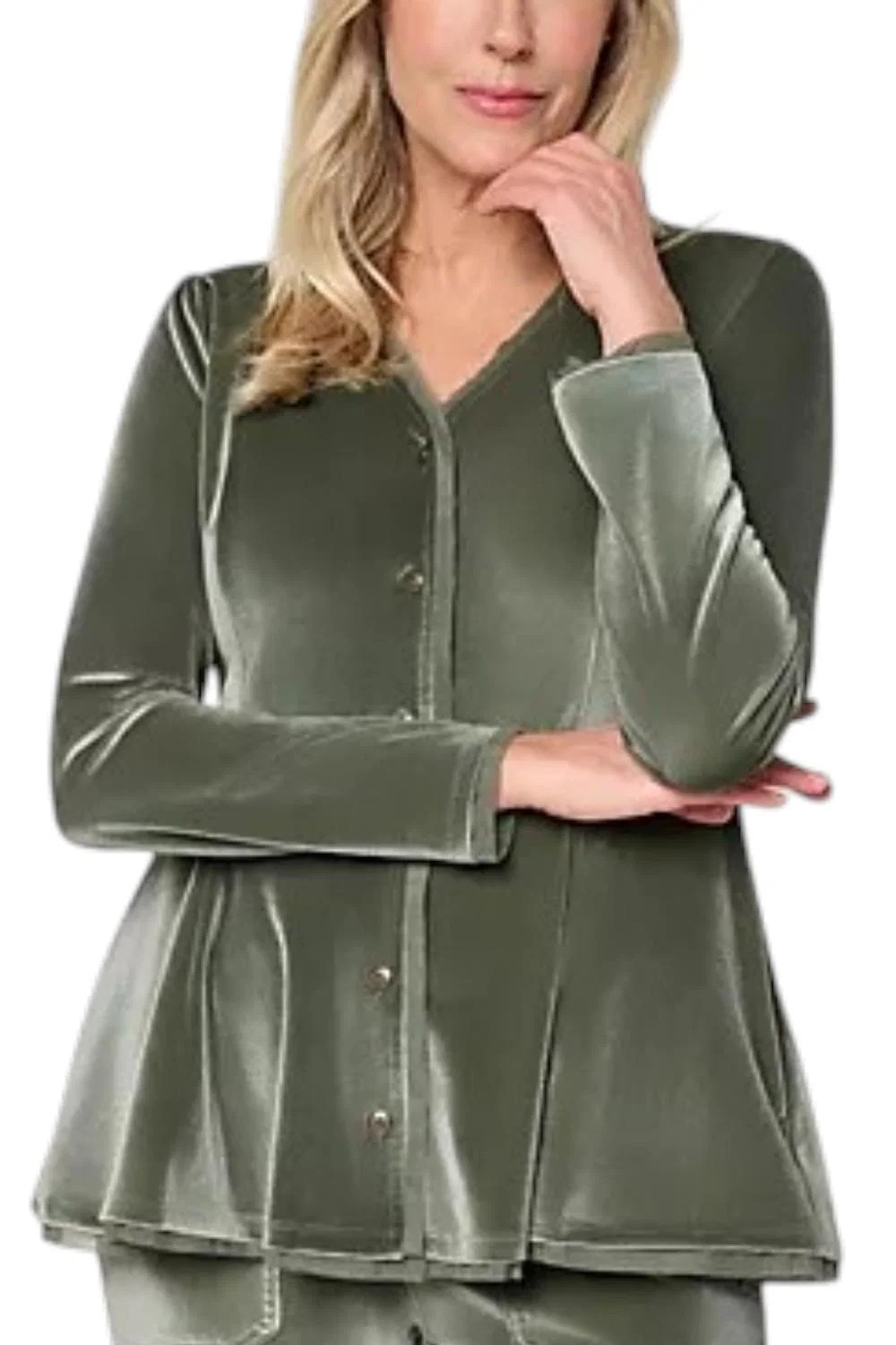 LOGO Lavish by Lori Goldstein Button Velvet Top Thyme