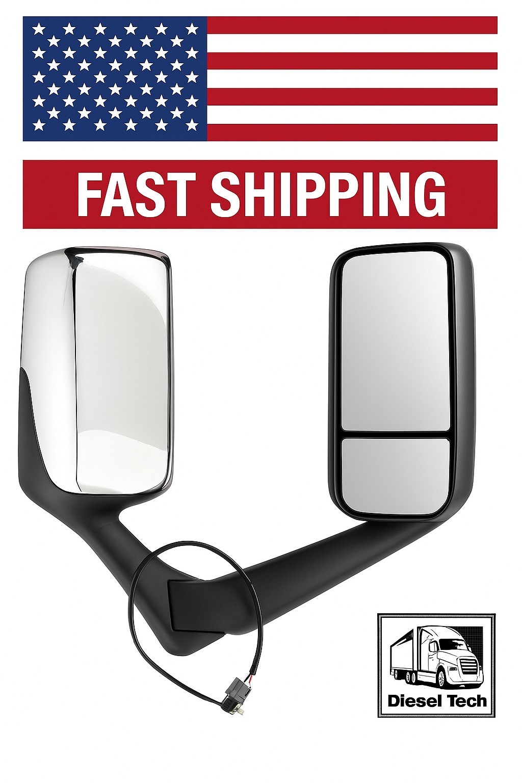 Freightliner Cascadia RH Passenger Side Mirror - Heated - Chrome -Fits 2018-2026