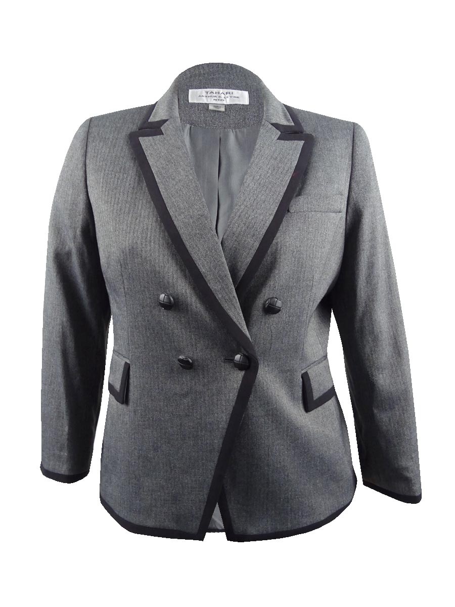 Tahari ASL Women\'s Double-Breasted Jacket (8, Grey/Black) Tahari ASL Women\'s Double-Breasted Jacket (8, Grey/Black)