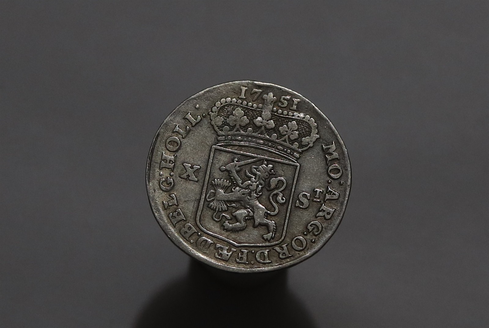 🧭 🇳🇱 NETHERLANDS HOLLAND SILVER 10 STUIVERS 1751 SHARP DETAILS B84 #4912