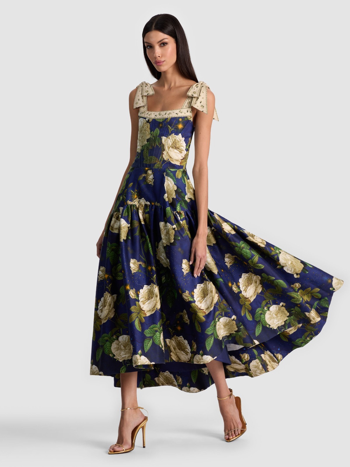 ALICE & OLIVIA (6) ROSALEE CORSET STRETCH HIGH-LOW MIDI DRESS NWT MSRP$795