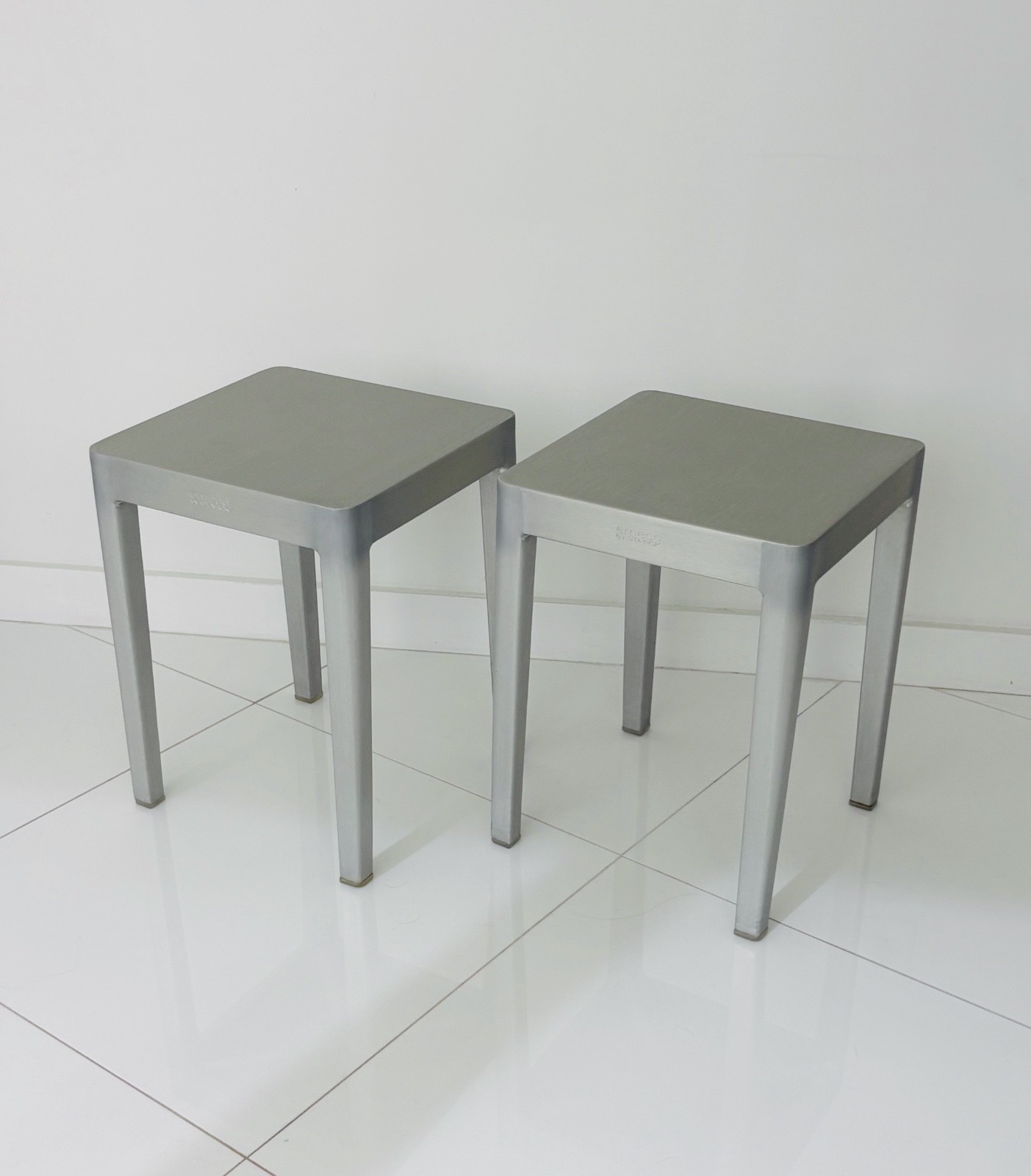 Philippe Starck for Emeco Hand-Brushed Aluminum Occasional Tables | Set of 2