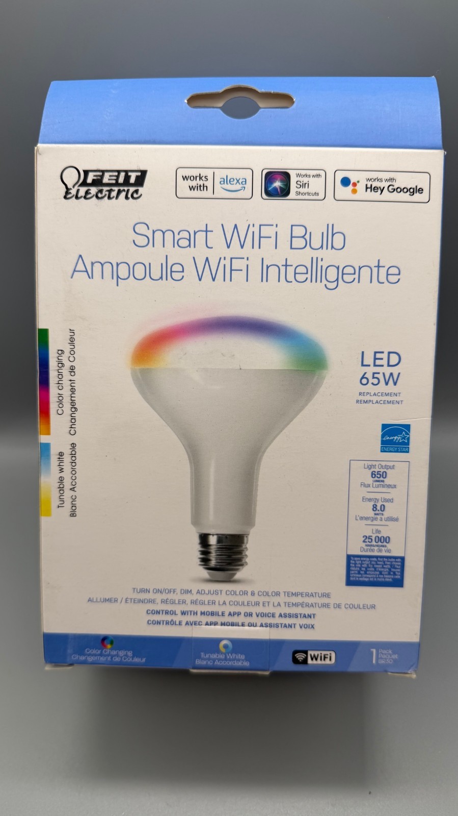 Feit Electric Smart WiFi BR30 Bulb LED 65W Color Changing BR30/RGBW/CA/AG New Feit Electric Smart WiFi BR30 Bulb LED 65W Color Changing BR30/RGBW/CA/AG New