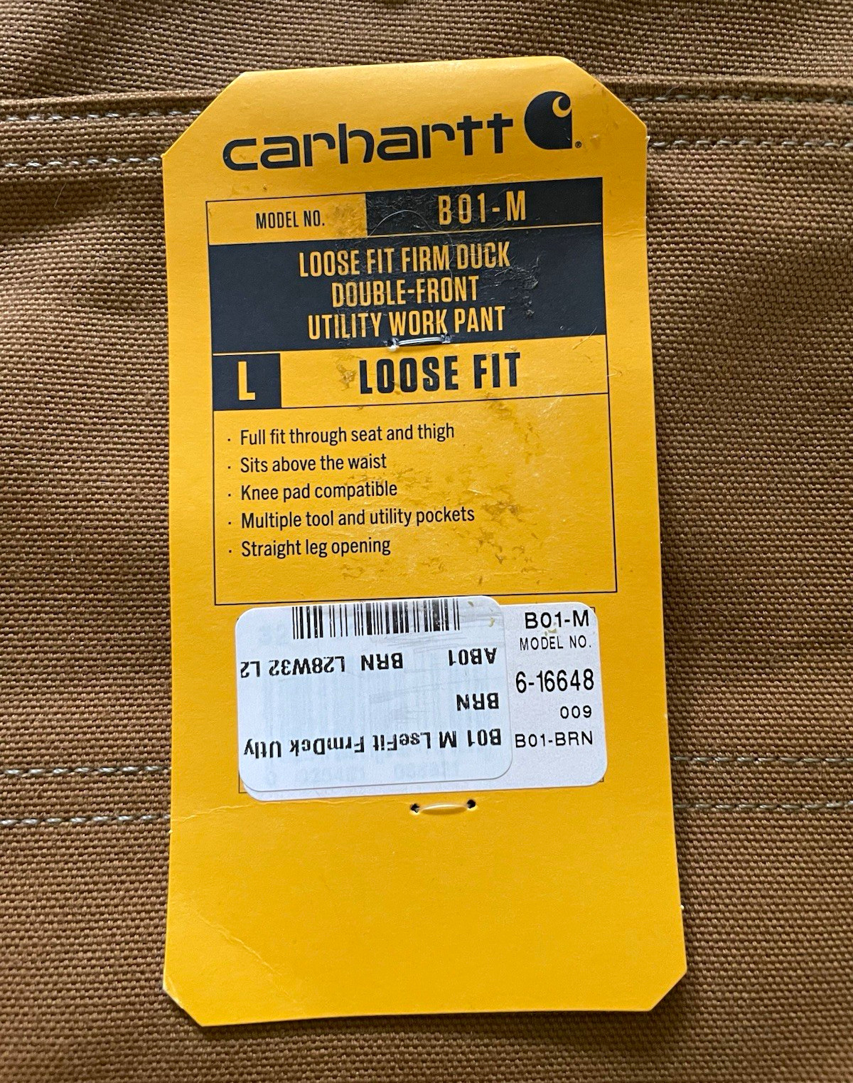Carhartt B01-M Loose Fit Duck Cotton Double-Front Work Pants Brown 32x28
