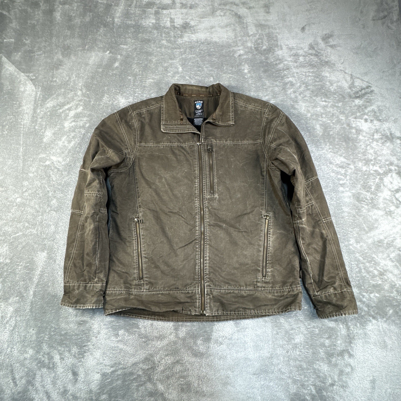Kuhl Burr Jacket Mens Large Vintage Patina Dye Canvas Fleece Lined Outdoor Kuhl Burr Jacket Mens Large Vintage Patina Dye Canvas Fleece Lined Outdoor