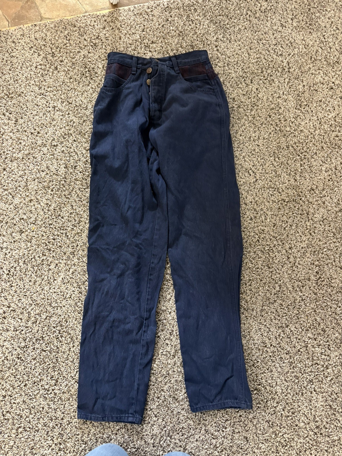 Vintage Wrangler Silverlake Button Fly Bare Back Jeans Blue W/Red Accent 32”x34” Vintage Wrangler Silverlake Button Fly Bare Back Jeans Blue W/Red Accent 32”x34”