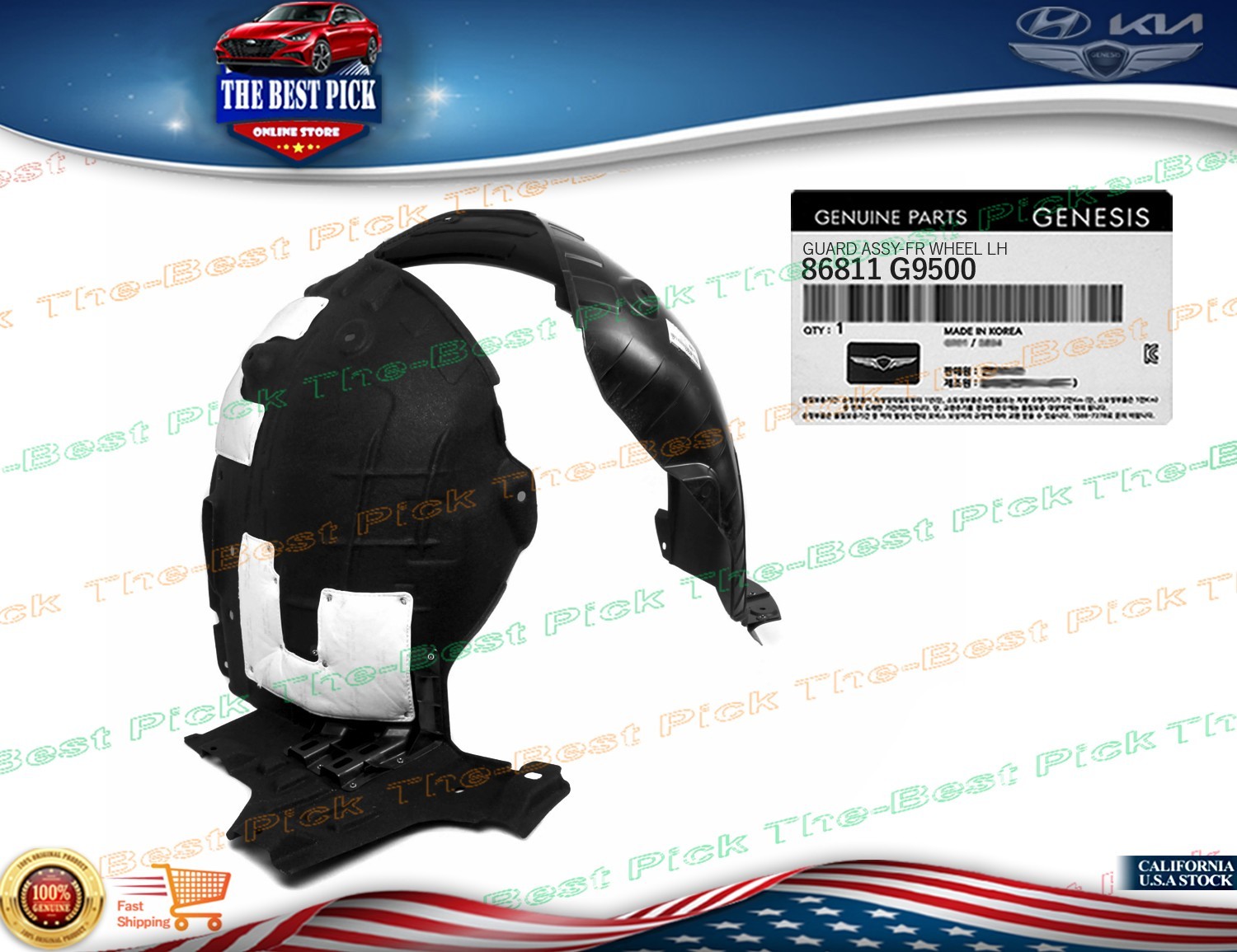 ⭐GENUINE⭐  Fender Liner Front LEFT ⭐OEM⭐ For 2022-2026 Genesis G70 86811G9500