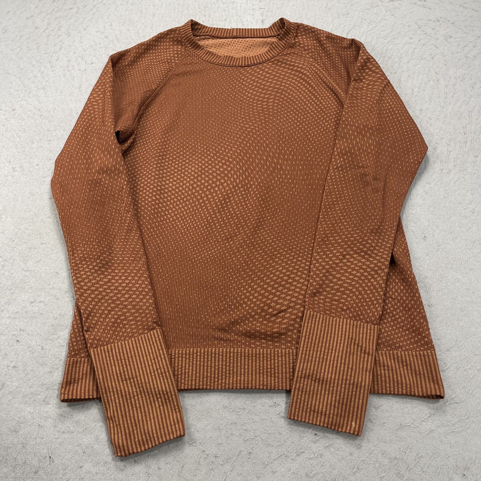 Lululemon Shirt Womens 8 Orange Rest Less Pullover Grid Warp Date Brown Yoga Gym