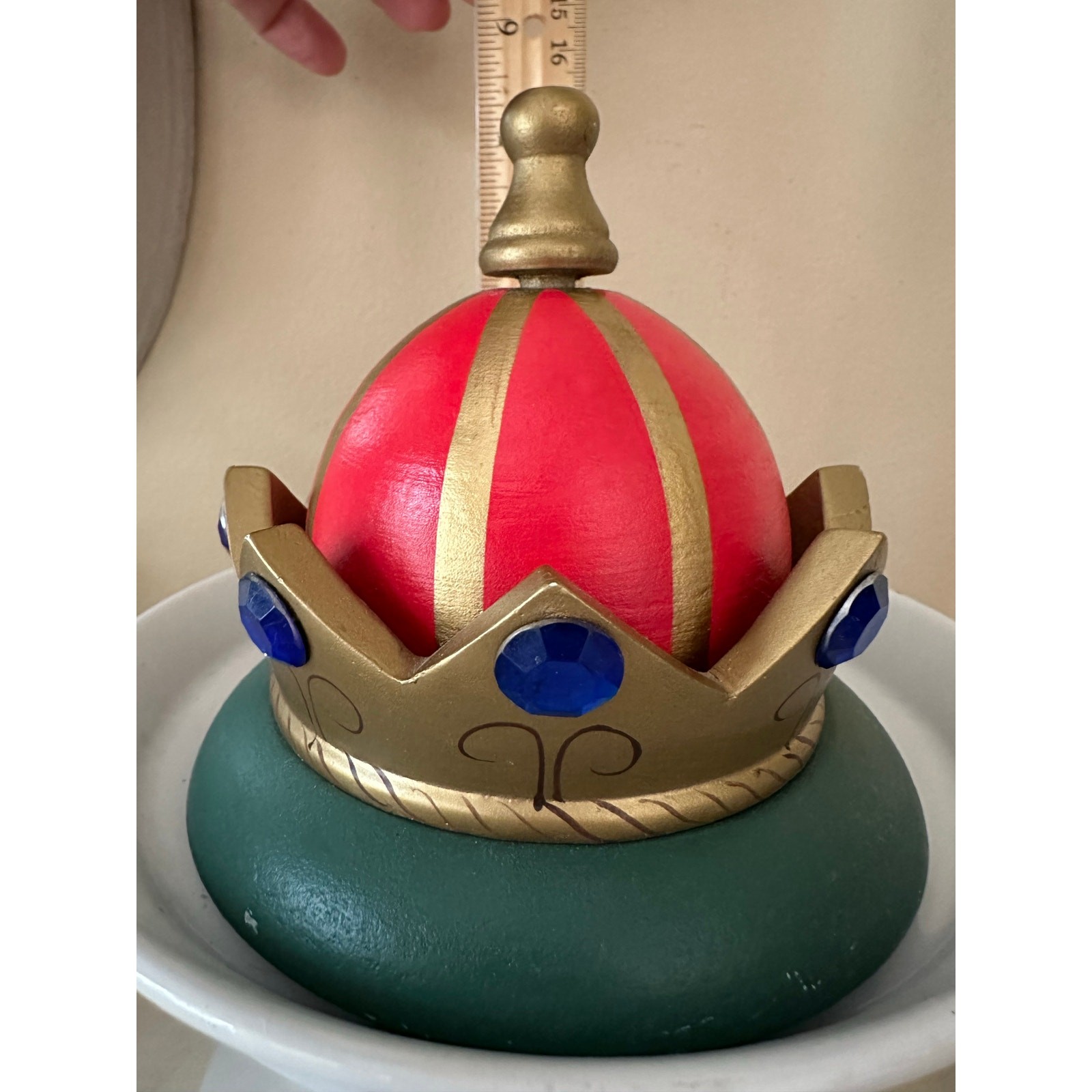 Vintage Crown Decor Embellished Blue Red Green gold wooden whimsical art
