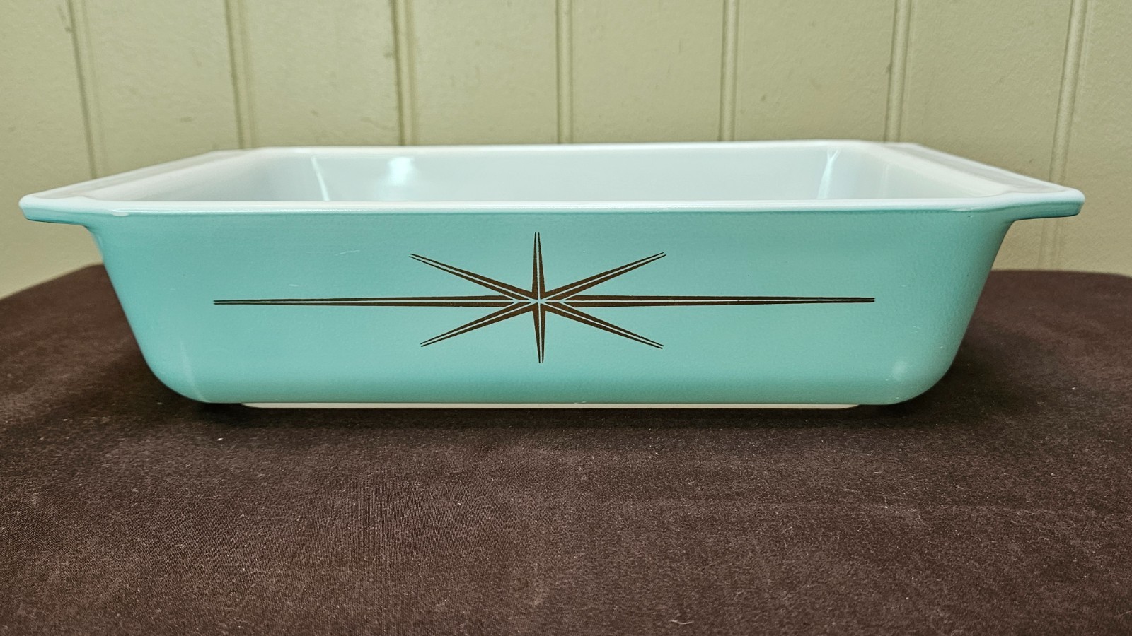 PYREX 1960s Atomic Starburst 575-B 2 QT Casserole Dish Turquoise Gold (NO LID)
