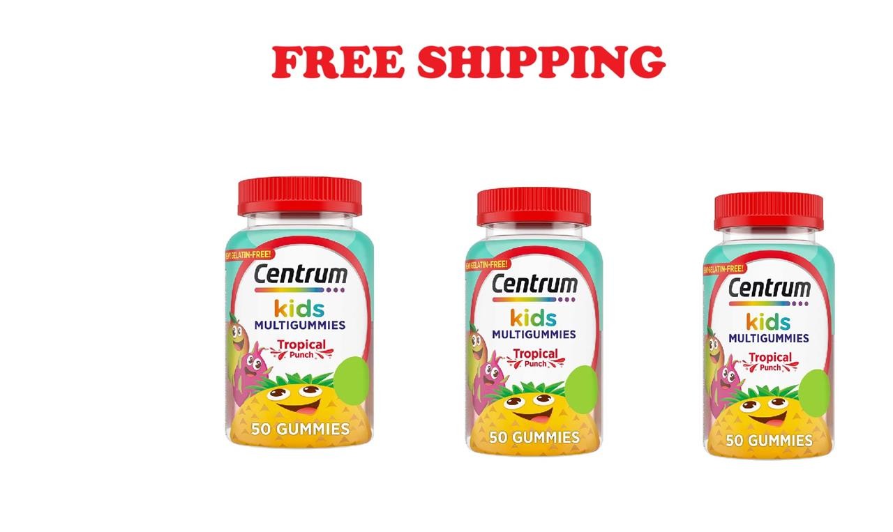 3 NEW 50 CT BOTTLES OF CENTRUM KIDS MULTIVITIAMIN TROPICAL NATURAL FLAVORS