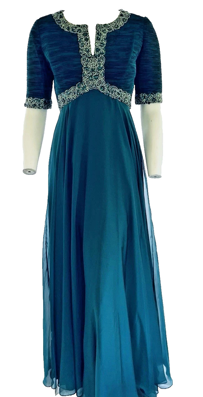 NWT Vintage Victor Costa Emerald Green Chiffon Gown 8 Whimsigoth Prom Dress