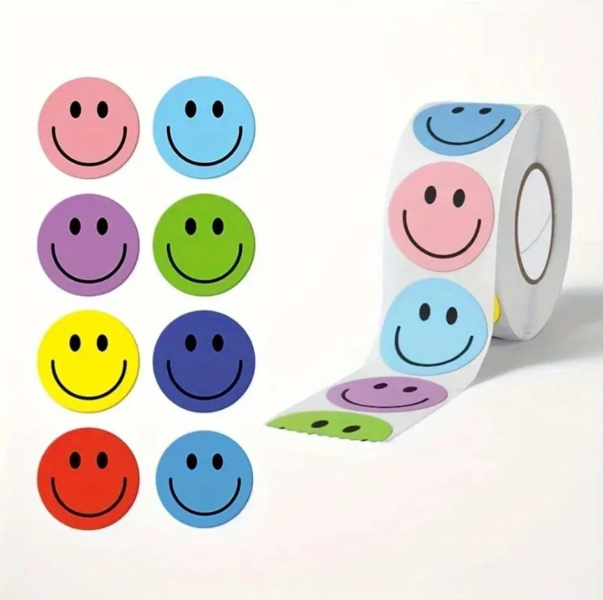 1 Roll 500pcs Smiling Face Round Paper Stickers for Teachers Rewards & Gifts