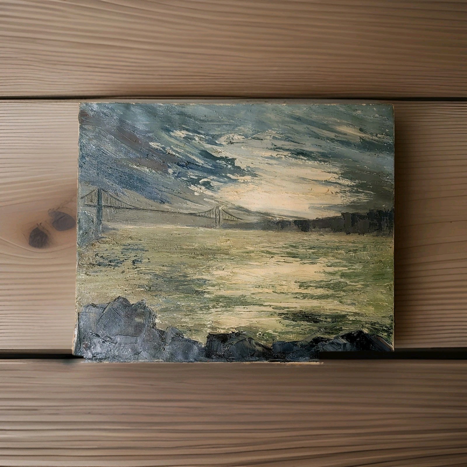 Alvena Seckar Original Oil Painting 1964 Modernist Landscape Bridge