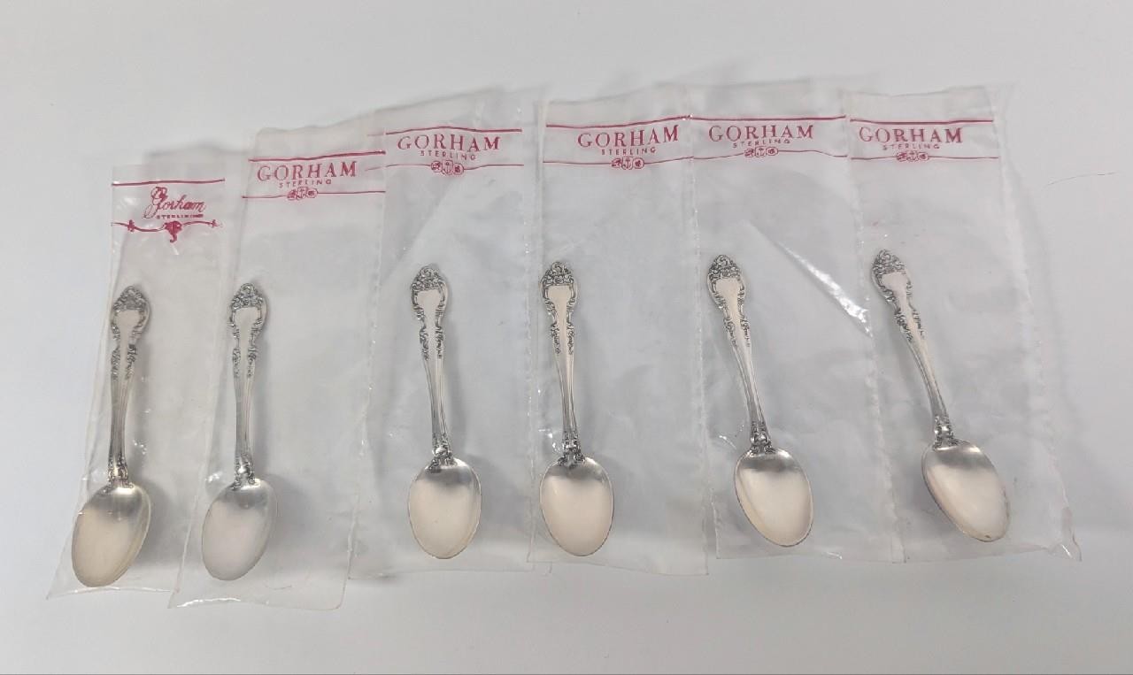 6 Gorham Sterling Silver Demitasse Spoons Melrose .925 Vintage 4.25\