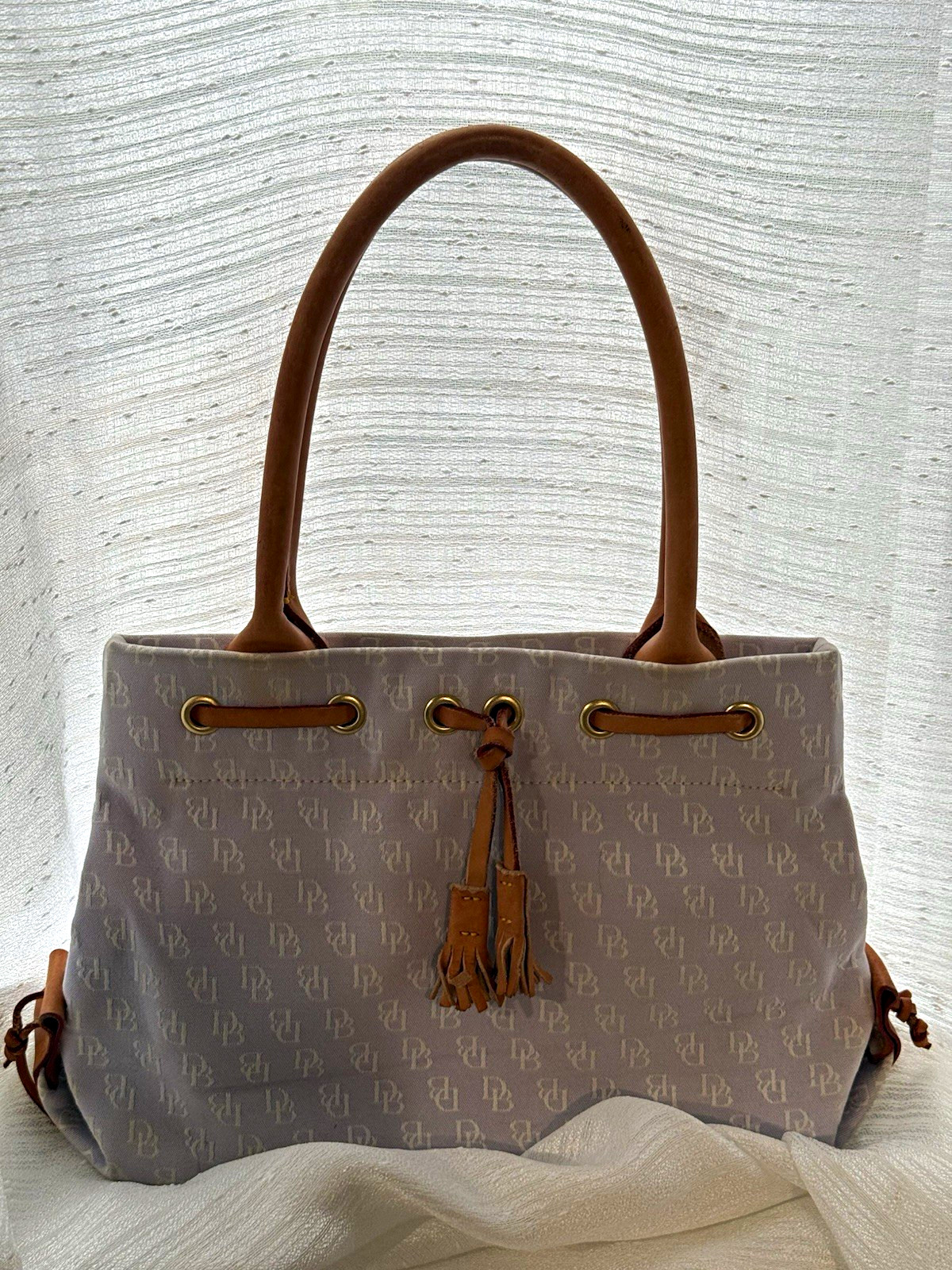 Dooney & Bourke lilac/cream Logo Satchel Top Handle Tassel Snap Gold, Pockets