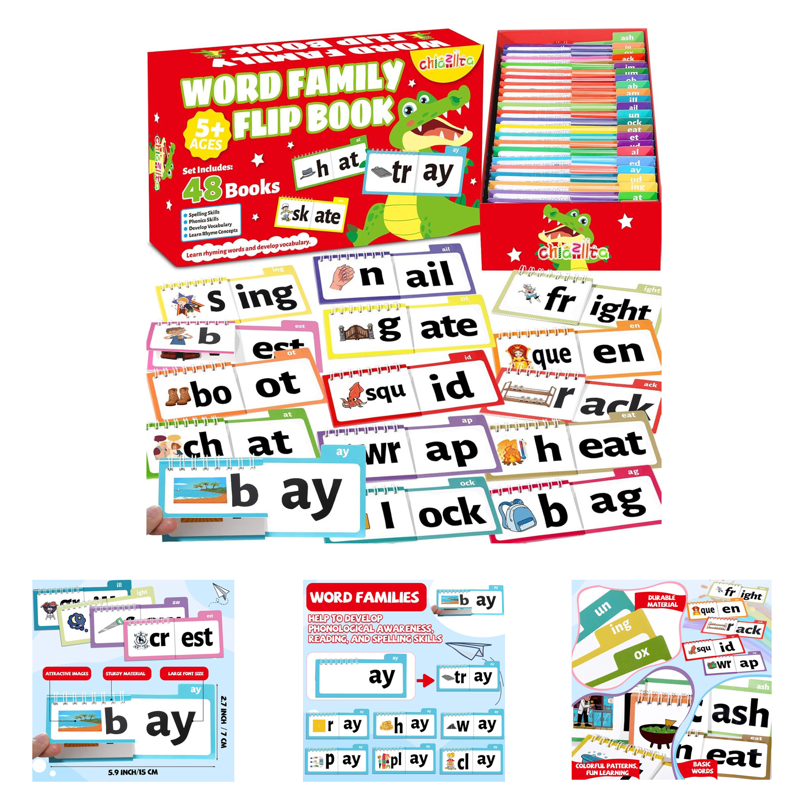 Word Family Flip Books Set of 48 Phonics Flashcards Reading Rhyming Activities Word Family Flip Books Set of 48 Phonics Flashcards Reading Rhyming Activities