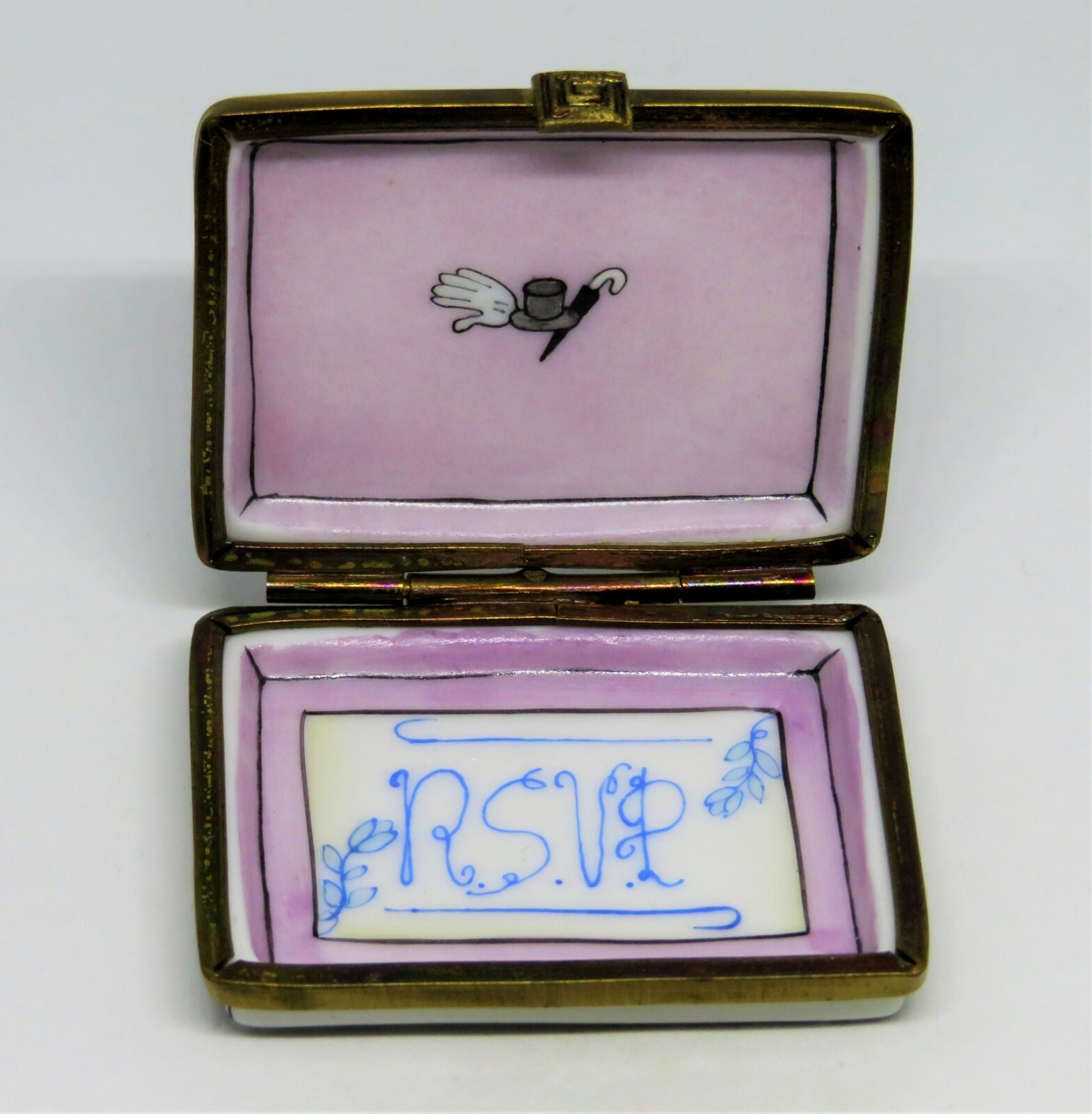 LIMOGES FRANCE BOX - WEDDING INVITATION - RSVP CARD -TOP HAT & GLOVES- FLOWERS LIMOGES FRANCE BOX - WEDDING INVITATION - RSVP CARD -TOP HAT & GLOVES- FLOWERS