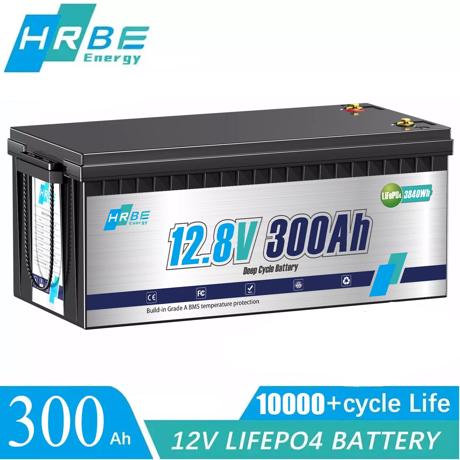 12V 300Ah Deep Cycle LiFePO4 Lithium Battery 200A BMS for RV Solar Boat Off-grid