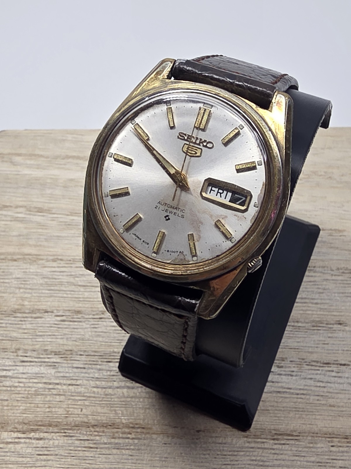 Vintage 1969 Seiko 5 Automatic Watch 6119-8030 Day Date 21J Gold Plated 35.6mm
