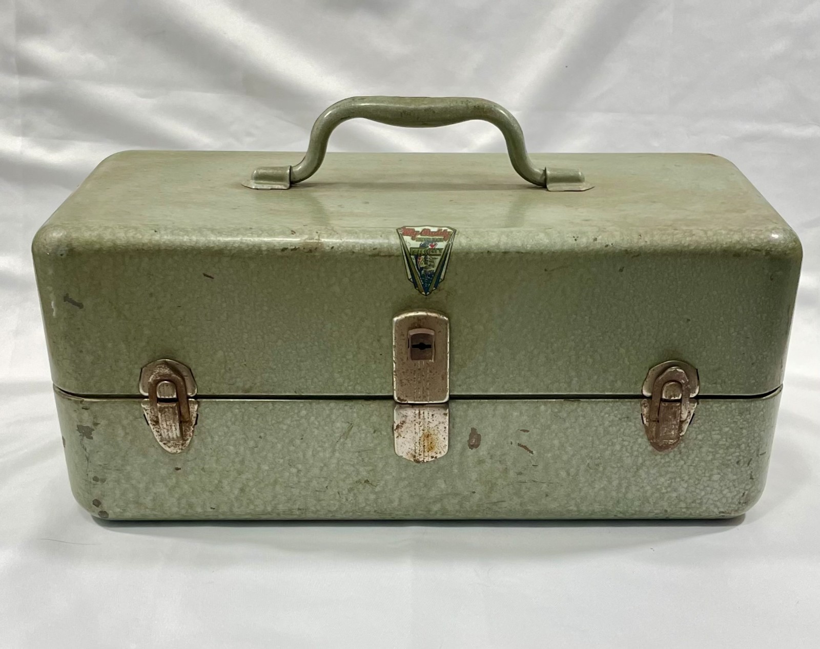 Vintage 50s My Buddy Metal Tackle Box Green Hammered Hammertone 2 Trays With Key Vintage 50s My Buddy Metal Tackle Box Green Hammered Hammertone 2 Trays With Key