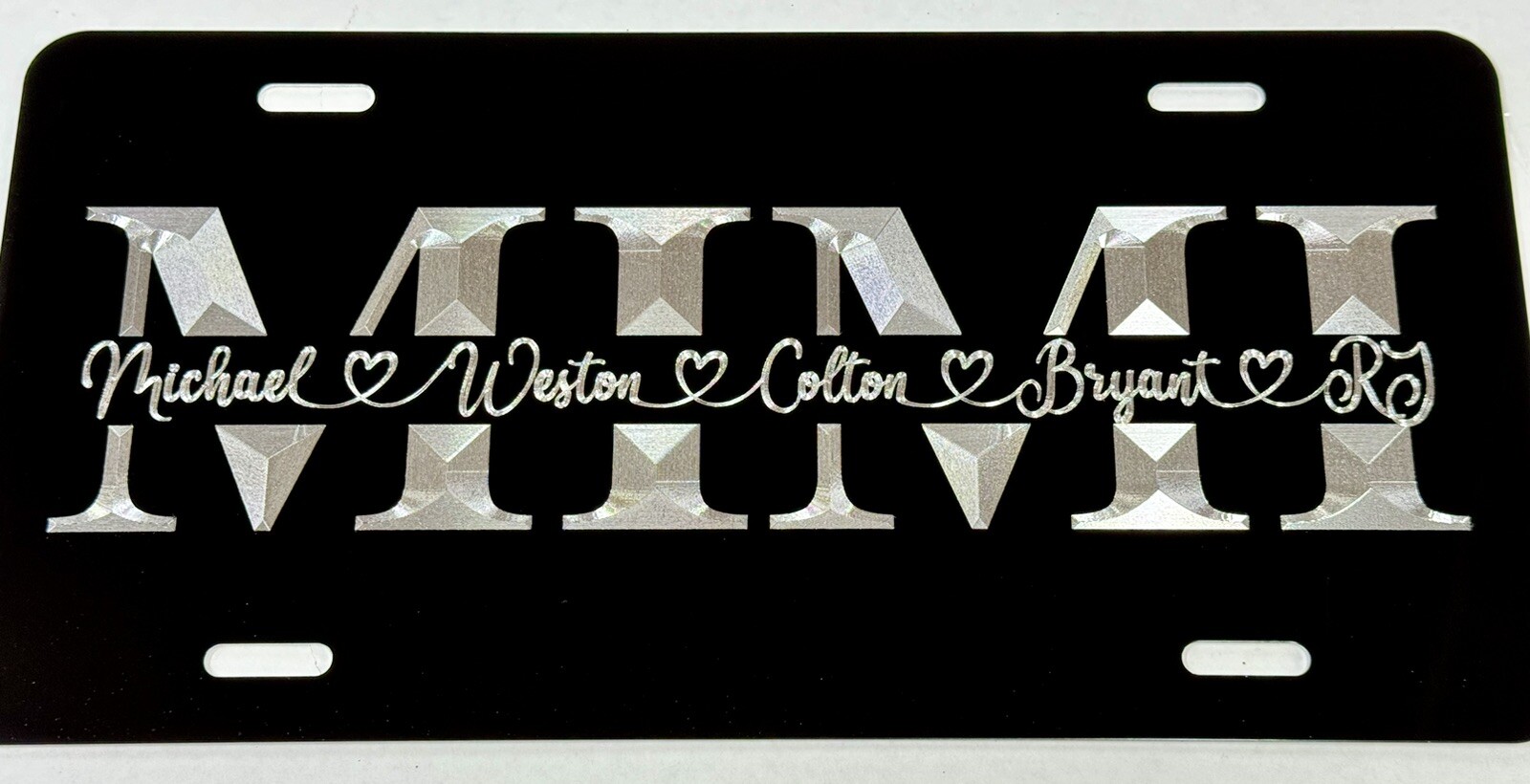 Engraved Custom MIMI Grandma Car Tag Diamond Etched Metal License Plate Gift
