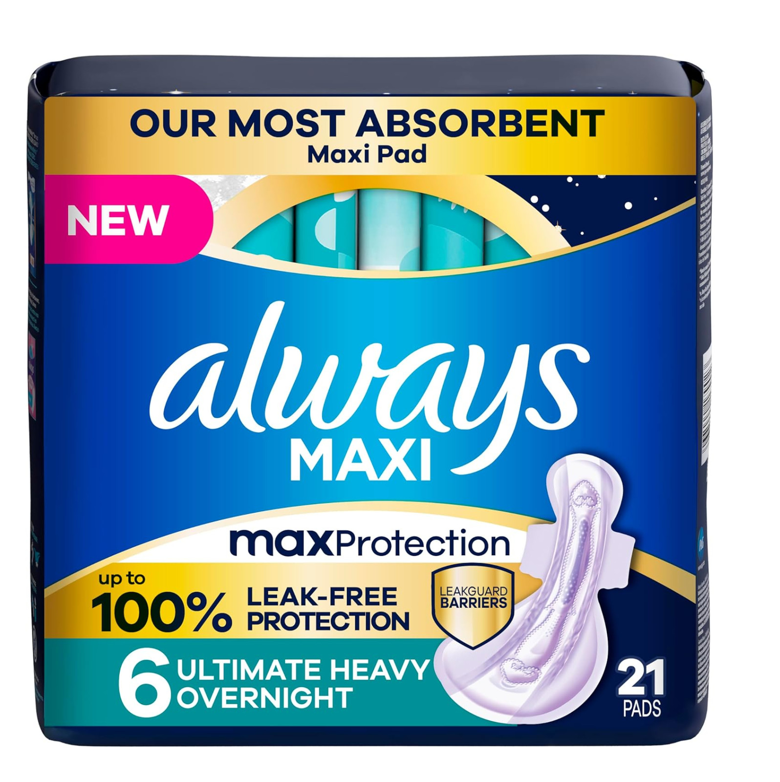 Always Maxi Overnight Feminine Pads with Wings for Women, Size 6, Ultimate Heavy
