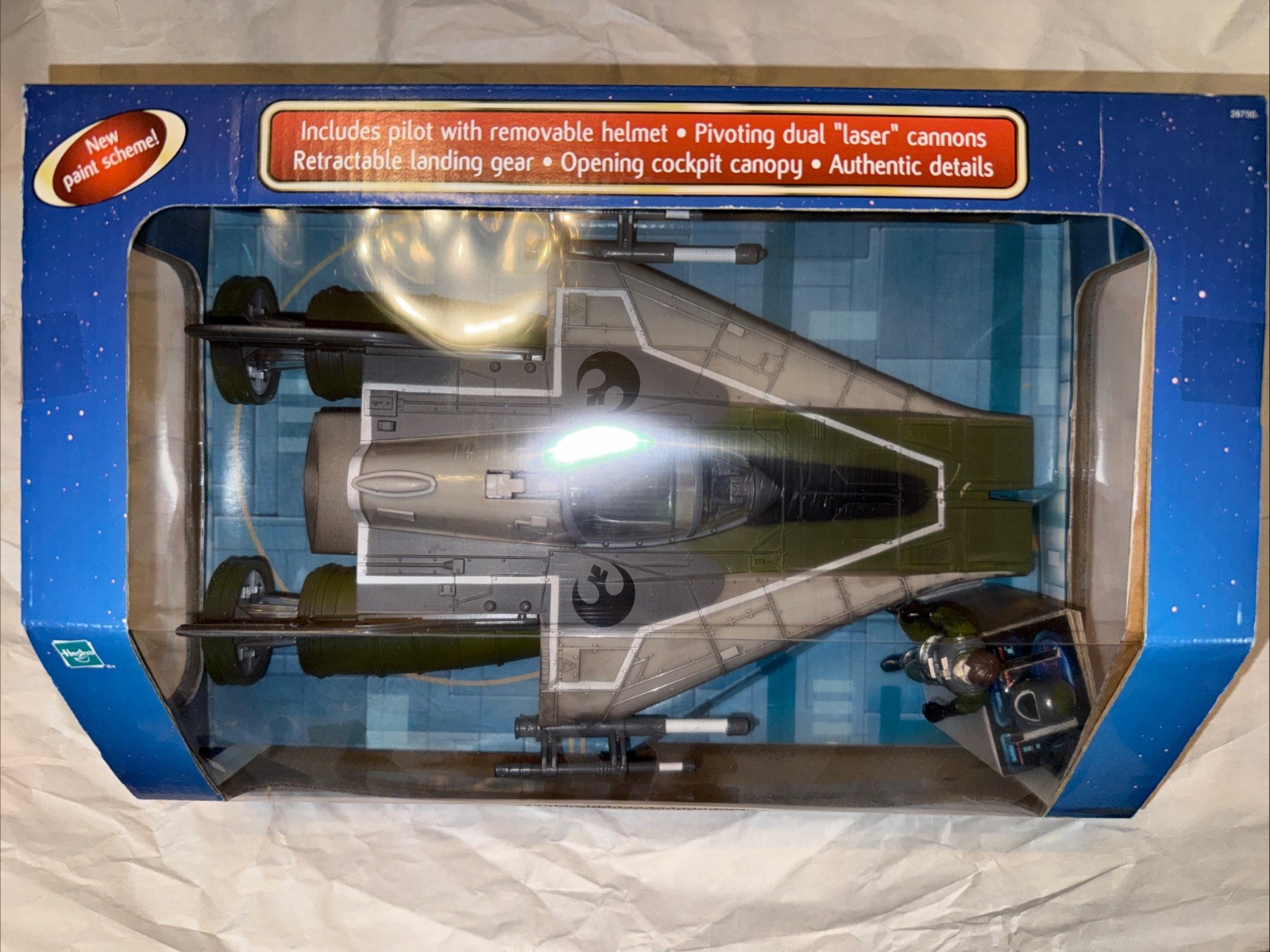 2002 Star Wars, Return of the Jedi, A-Wing Fighter w/ Pilot - Wired To Cardboard