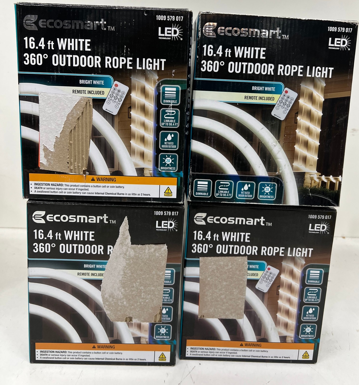 LOT OF 4 Ecosmart 16.4 FT Plug in Bright White Outdoor Linkable Rope Light