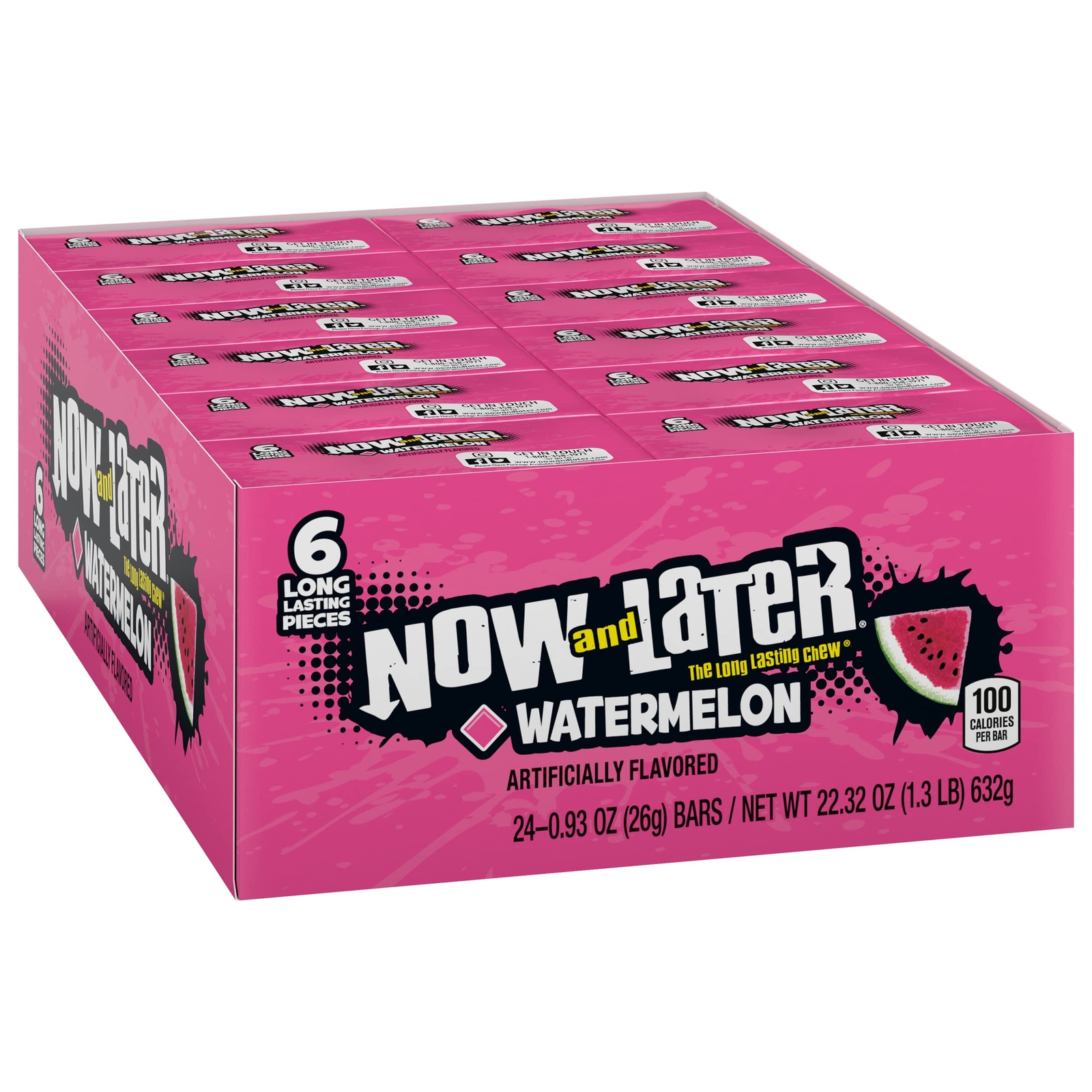 Now and Later Candy, Watermelon Flavor, 0.93 Ounce Bars (Pack Of 24) Now and Later Candy, Watermelon Flavor, 0.93 Ounce Bars (Pack Of 24)