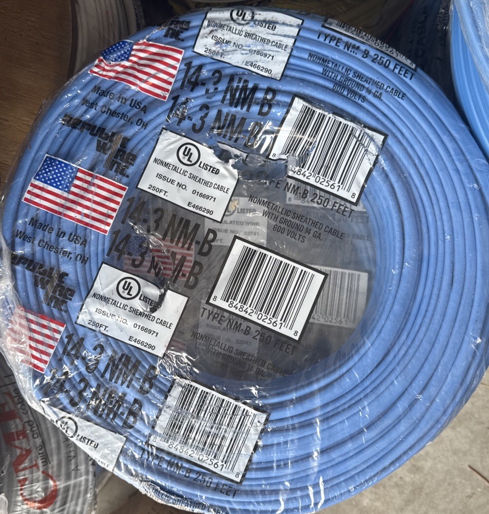 Republic Wire 14/3 NM-B Wire 250 ft Non-Metallic Sheathed Cable 600V Copper