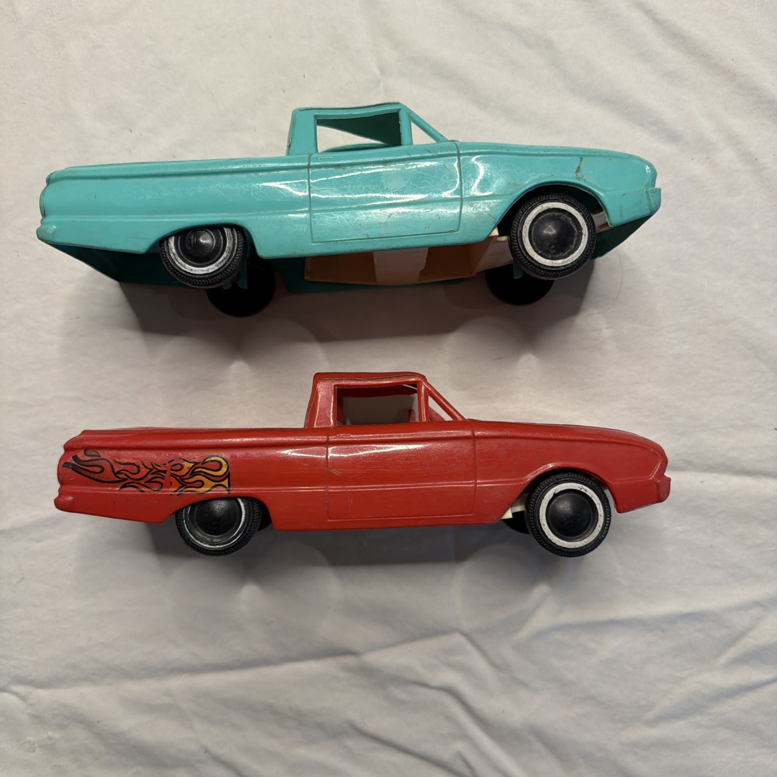 2 Vintage Tonka 1967 Ford Falcon Ranchero Red & Turquoise Carrier -damaged #368 2 Vintage Tonka 1967 Ford Falcon Ranchero Red & Turquoise Carrier -damaged #368