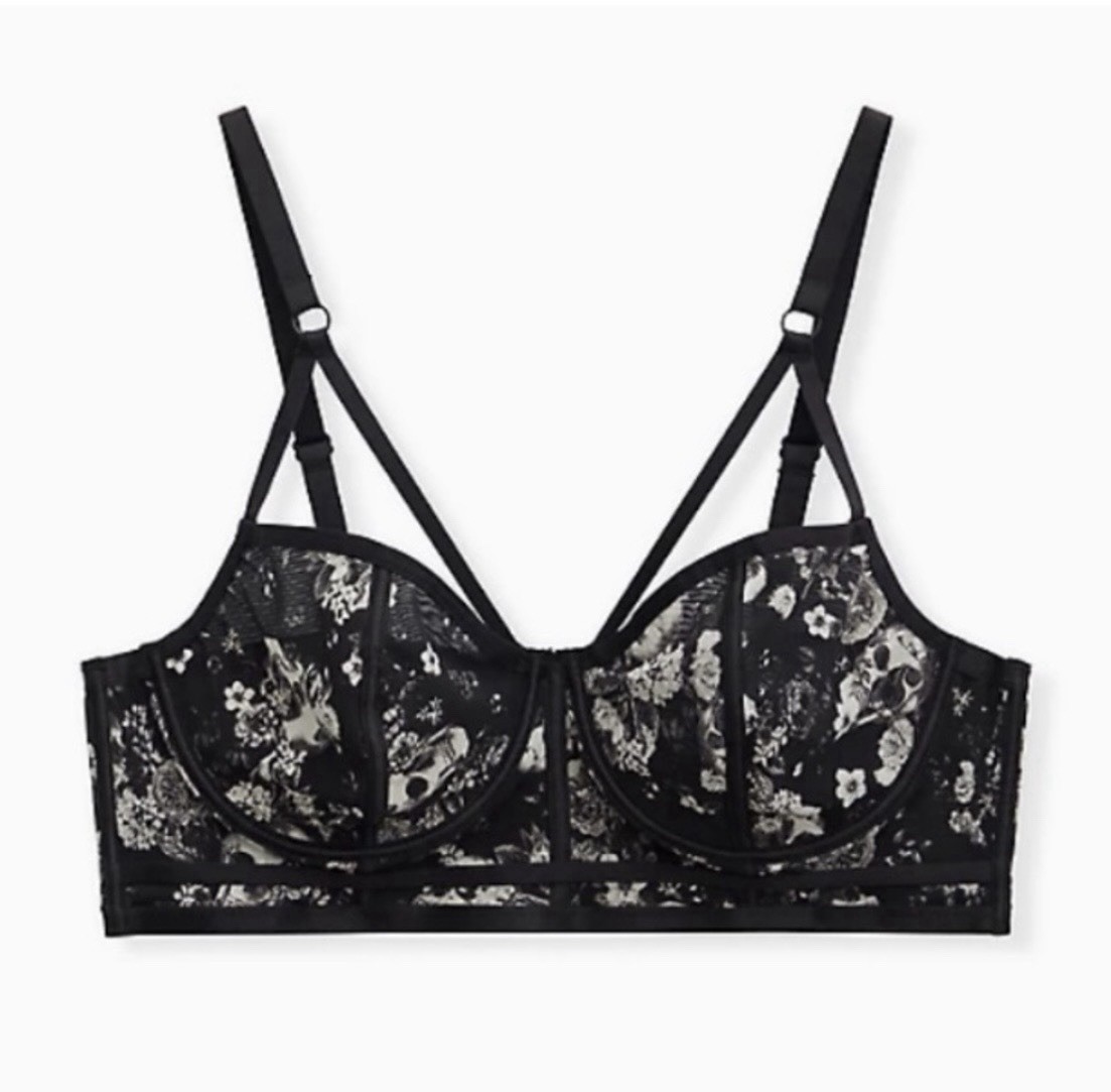 Torrid Black Skull Floral Unlined Underwire Bralette Size 1 (XL)
